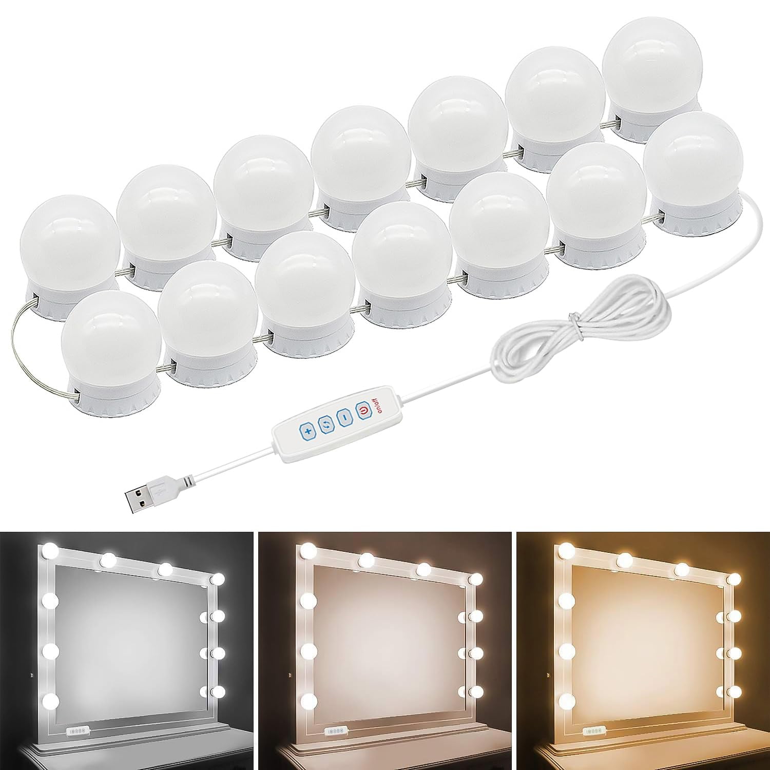 Luces Led Para Espejo De Tocador Pretmess, 14 Bombillas Regulables, Usb