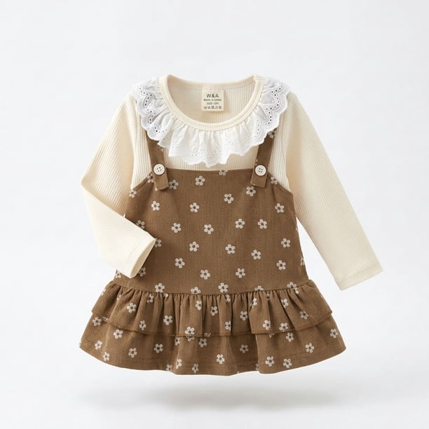 Vestido Manga Larga De Cotele Con Estampado Para Niñas Primavera Verano