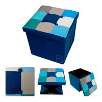 Puff Baúl Plegable Organizador Beiti 38X38 Tela Mix Azul