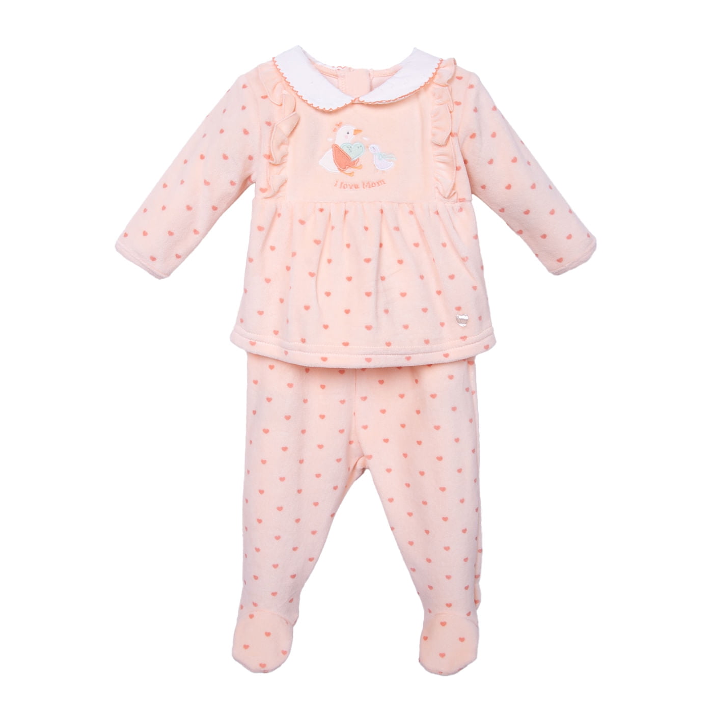 Pillin - Conjunto Plush Recién Nacido Niña Corazones Damasco