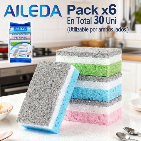Aileda Esponja / Estropajo Abrasivo Multiusos Doble Cara Kit De 5 Piezas (En Total 30 Unidades)