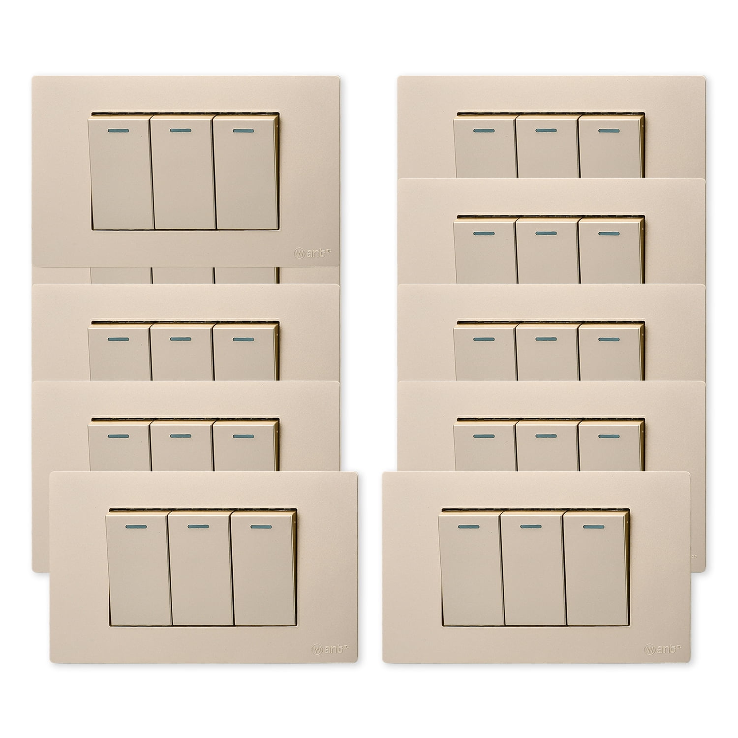 Want - Pack 10 Interruptores Triple Metálico 9/12 16a - Dorado