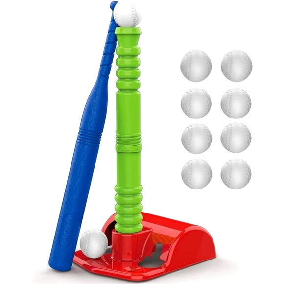 Set de pelota en T Play22 para niños pequeños de 3 a 5 años con camiseta de bateo y 8 bolas