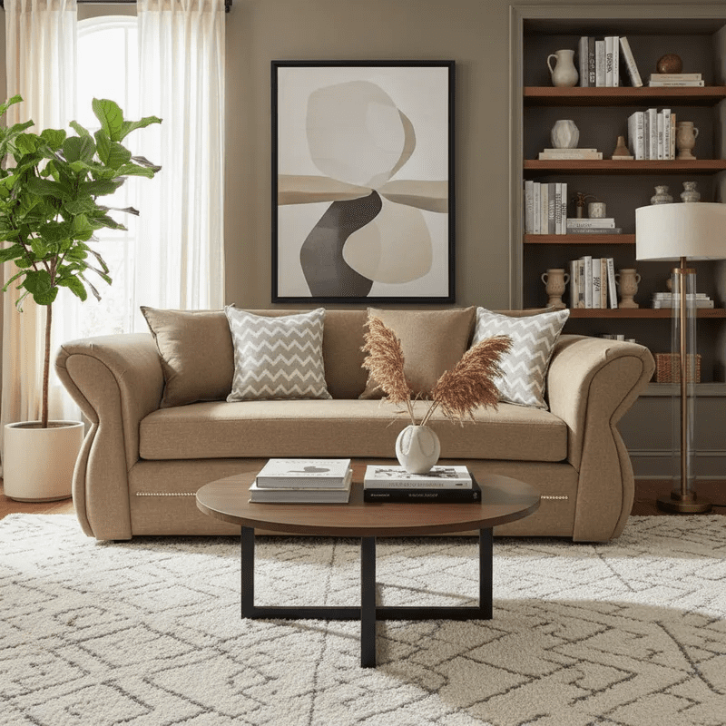 Flobal - Sofá Grecia 3 Cuerpos Tela Beige Repelente A Líquidos