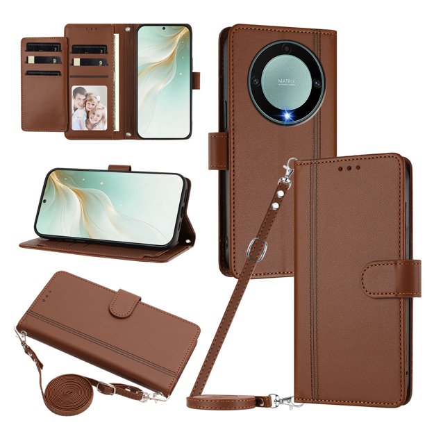 Funda Billetera para Honor X9A 5G/Magic 5 Lite con Ventana para Fotos, Marrón