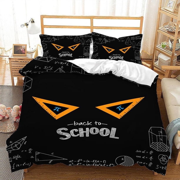 Colorful Welcome Back To School Pencils Quilt Duvet Cover Set Kids Bedspread3-Piece Bedding Set
