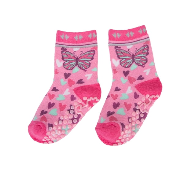 Calcetín Bebé Niña Antideslizante Mariposa Fucsia