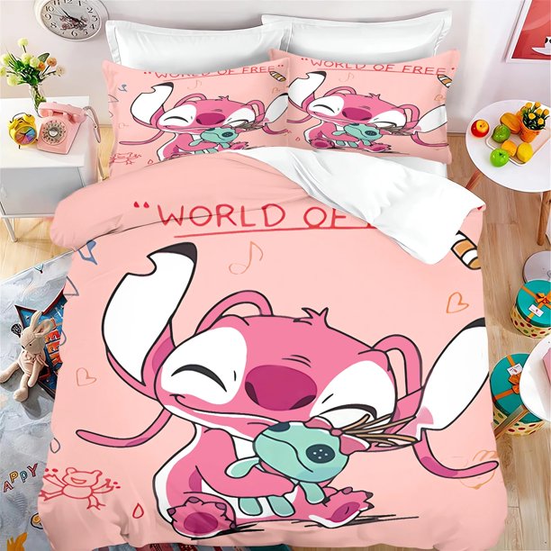 Lilo&Stitch Bed Linen Set With Pillowcases,Angel Bedding Set Duvet Cover for Children Girls Boys Birthday Gifts Bed Sheets