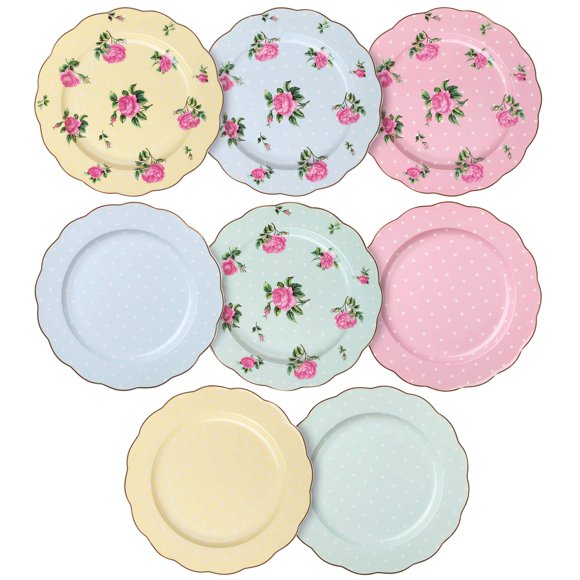 Platos Brew To A Tea de 20 cm con diseño floral – Pack de 8 en tonos pastel
