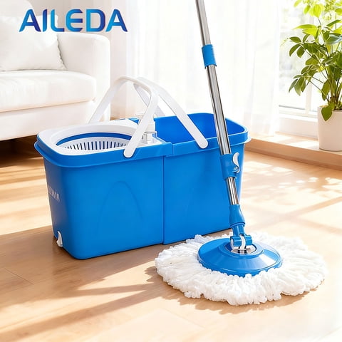 Trapeador Giratorio 360° Aileda Azul | Balde Centrífugo Desmontable + 1 Repuesto De Mopa (Almacenamiento Práctico)