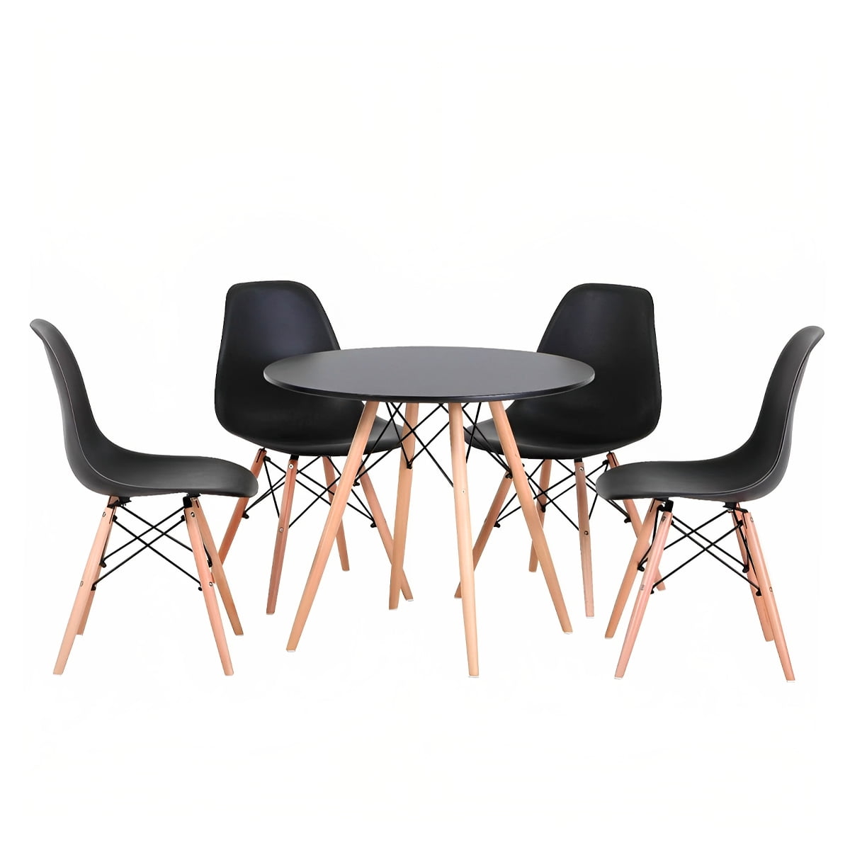 Comedor Mesa Eames Redonda Negra 80Cm + 4 Sillas Eames Negras