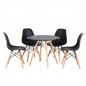 Klik Muebles - Comedor Mesa Eames Redonda Negra 80Cm + 4 Sillas Eames Negras