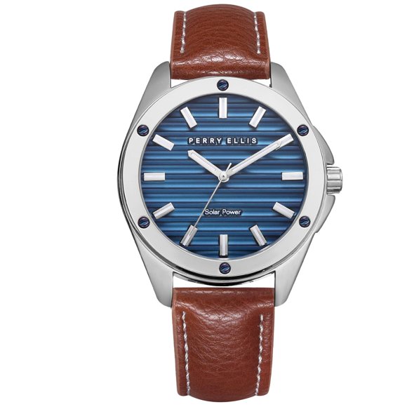 Reloj Perry Ellis Solar Power 42 mm de cuero marrón