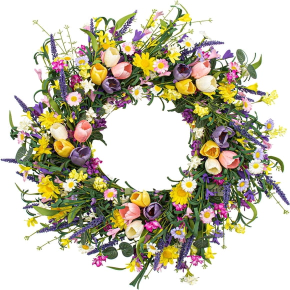 Corona De Primavera 56 Cm Con Forma De Tulipán Artificial Color Lavanda