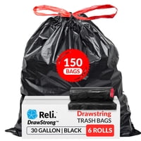 Bolsas De Basura Reli. 30 Galones Con Cordón, 150 Unidades, Negras