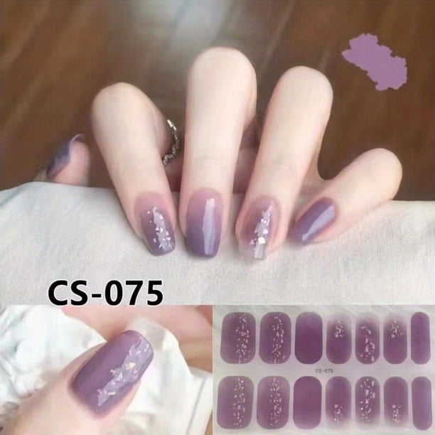 14 Pcs Gradient Purple Nail Stickers For Daily & Commuter Use, No-bake Gel, Full Cover, For Women & Girls, Suitable For Both Long And Short Nails