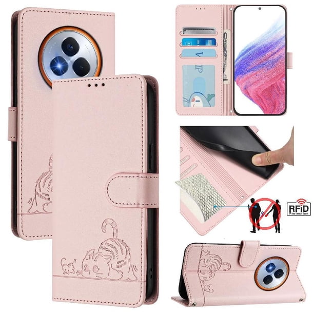 Funda tipo cartera FOXDOCK para Realme Narzo 80 Pro con soporte, ranuras, RFID, diseño de gato