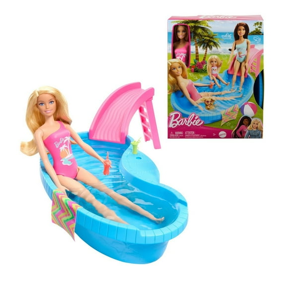 Barbie Alberca Glam Con Muñeca Y Tobogán 3+ Años