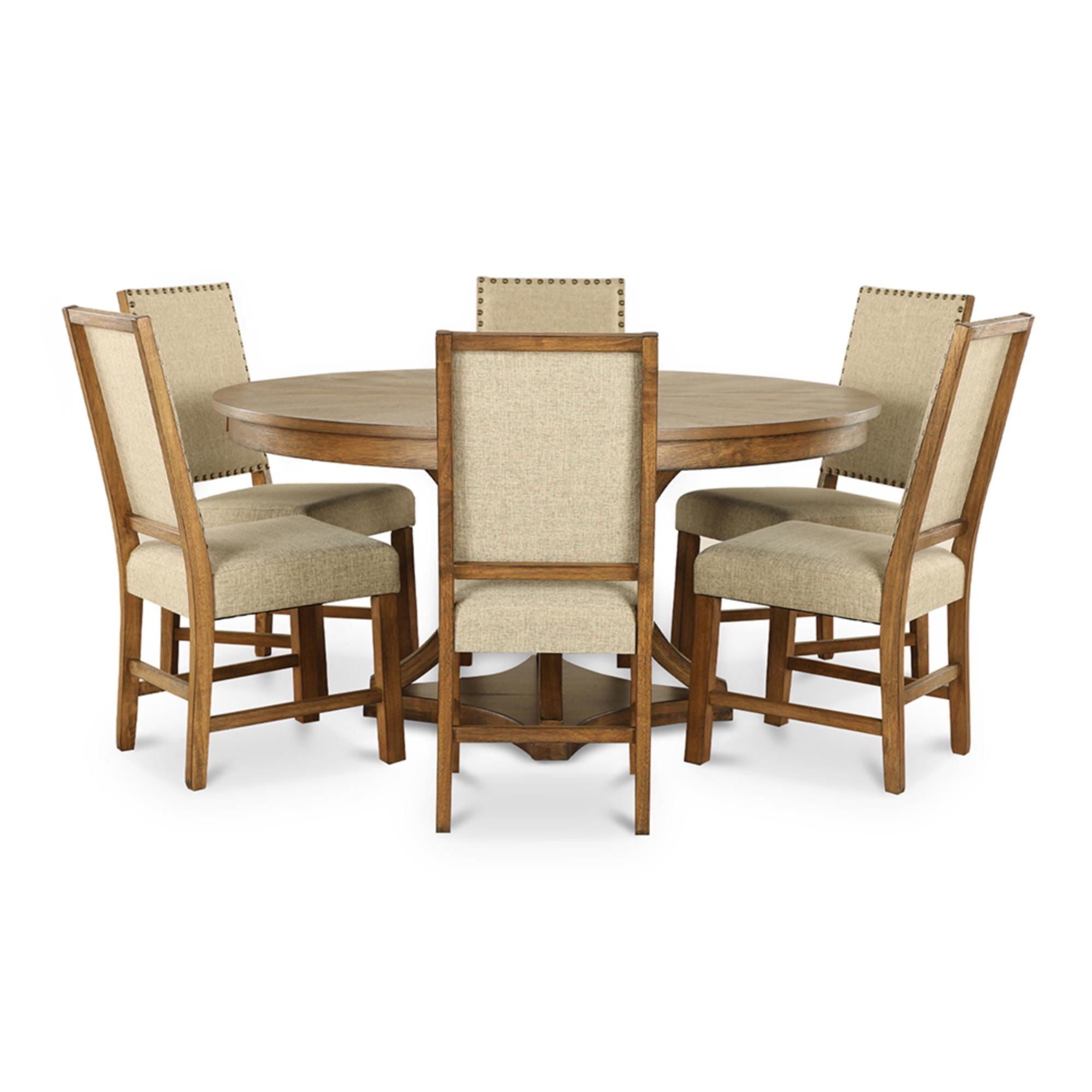 Cic - Juego Comedor Leeds Redondo 150 Cm 6 Sillas Café - Roble