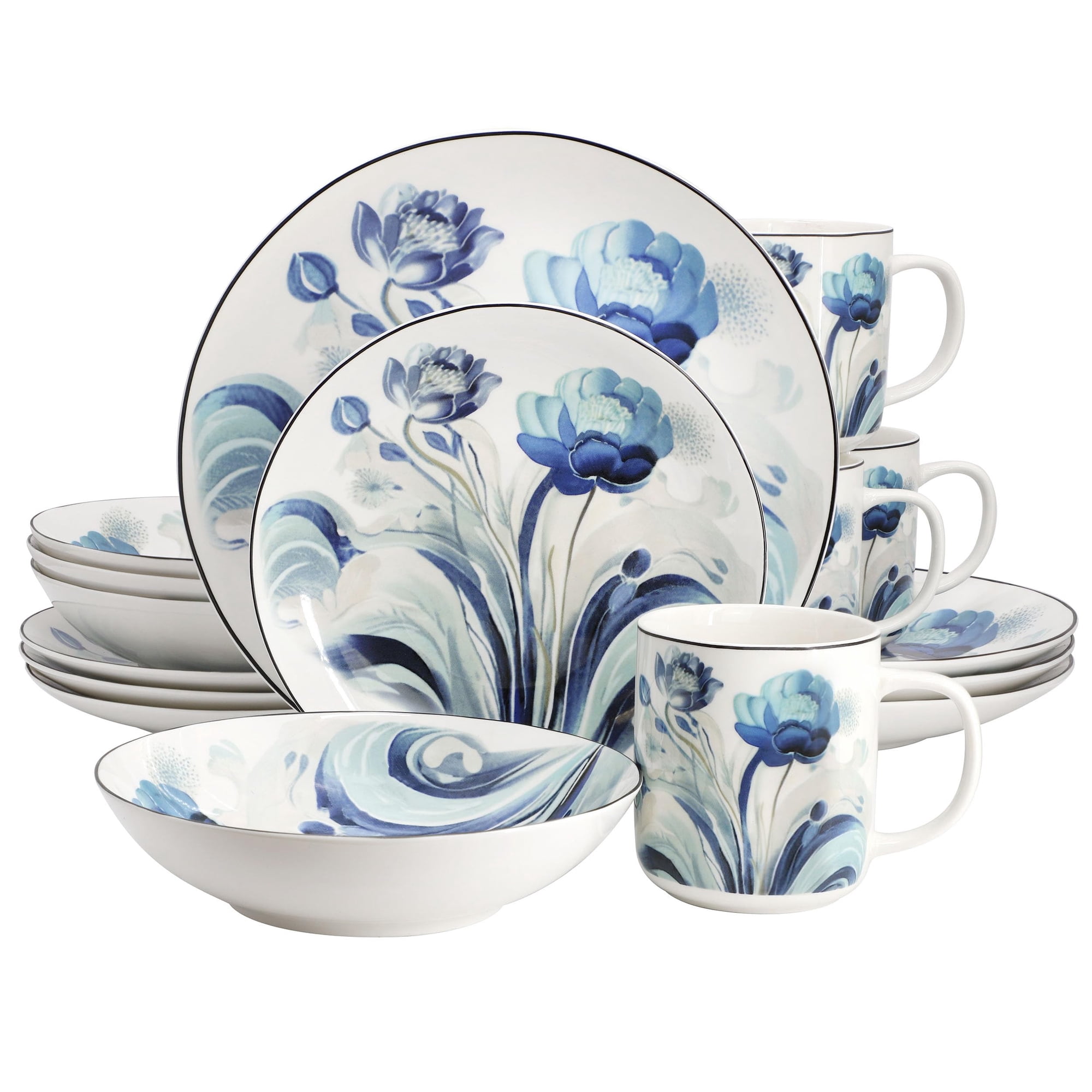 Juego De Vajilla Elama Peony Garden De Porcelana De 16 Piezas