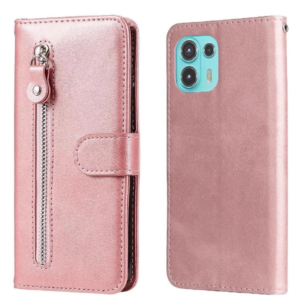Funda con Cremallera para Motorola Edge 20 Lite, Carcasa Cartera de Cuero PU con Soporte y Tarjetero