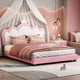 thumbnail image 1 of Full size Upholstered Princess Bed With Crown Headboard,Full Size Platform Bed with Headboard and Footboard, Cream+Pink(Old SKU WF303337AAH), 1 of 3