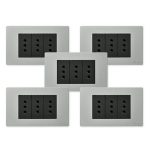 Want - Pack 5 Tomacorriente Triple Metálico 10A - Gris Negro