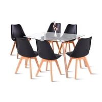 Klik Muebles - Comedor Mesa De Vidrio Nórdica 140X90 Cm + 6 Sillas Tulip Negras