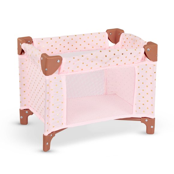 Cuna plegable para muñecas LullaBaby, color rosa, con estampado de estrellas