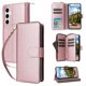 thumbnail image 2 of Funda Cartera con Cremallera y Correa para Samsung Galaxy S25 Soporte y Tarjetero Oro rosa, 2 of 6