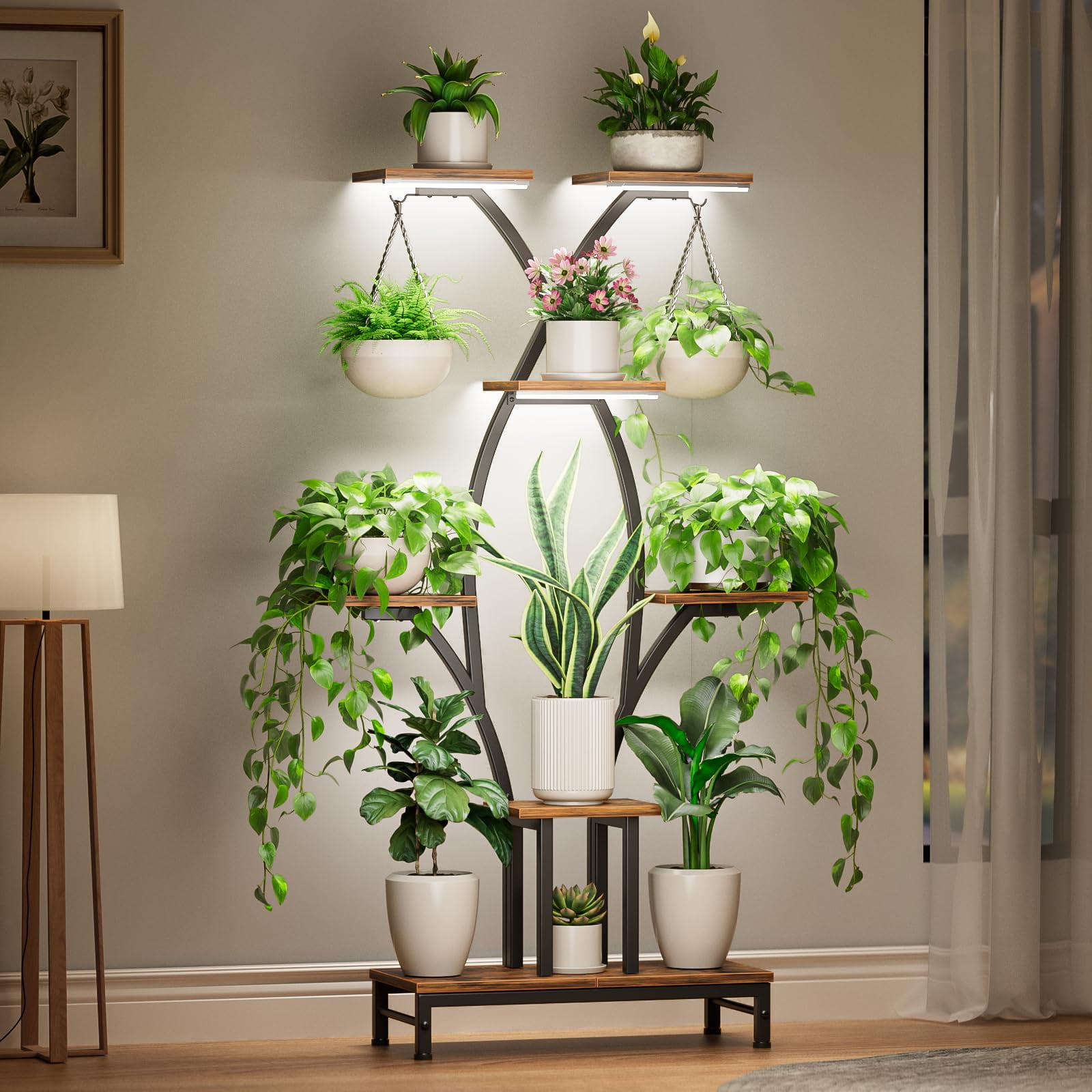 Soporte Para Plantas Con Luces De Cultivo Vozzyoto De 7 Niveles Y 63 Pulgadas
