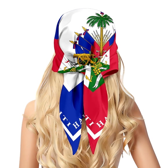 Pañuelo para la cabeza cuadrado de seda con bandera de Haití pmbvcgsy 70 cm