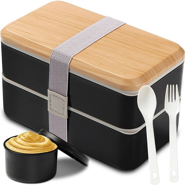 Lonchera Bento Box para adultos, con compartimentos (1,2 litros), apilable, rectangular, con juego de utensilios, a prueba de fugas, apta para microondas y lavavajillas.