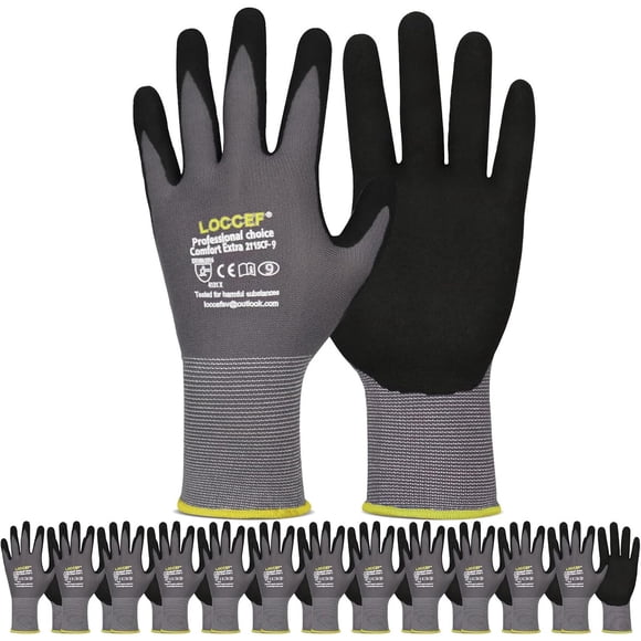 LOCCEF MicroFoam Nitrile Coated Safety Work Gloves