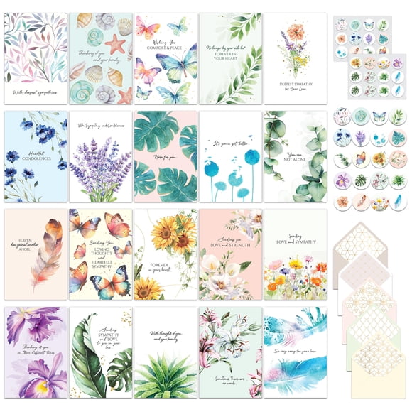 Tarjetas de Pésame Decorably Pack de 20 (5x7 pulgadas) Acuarela