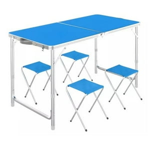 Citohome - Pack De Mesa Plegable Con 4 Sillas Para Camping En Color Azul - Mesas Y Sillas Portátiles
