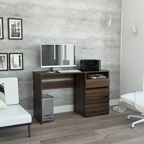 Tuhome - Escritorio Recto 3 Cajones Office W-120 Café Oscuro