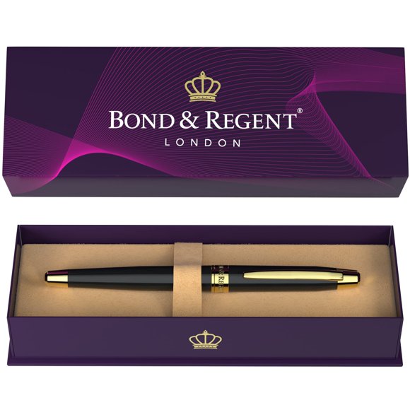 Bolígrafo Bond & Regent negro brillante y oro de 24 quilates