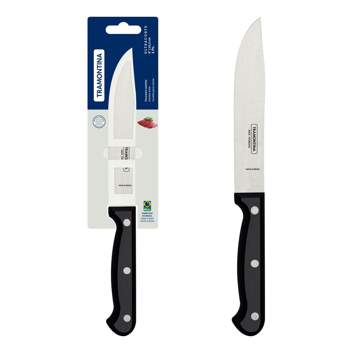 Cuchillo De Cocina Tramontina Ultracorte Con Lámina De Acero Inoxidable Y Mango De Polipropileno Negro 6