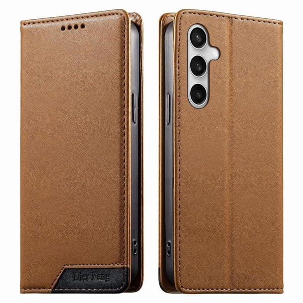 Funda Tipo Cartera de Cuero Sintético para Samsung Galaxy S25 FE Bloqueo RFID, con Ranuras para Tarjetas y Bolsillo para Efectivo, Cierre Magnético Fuerte Marrón