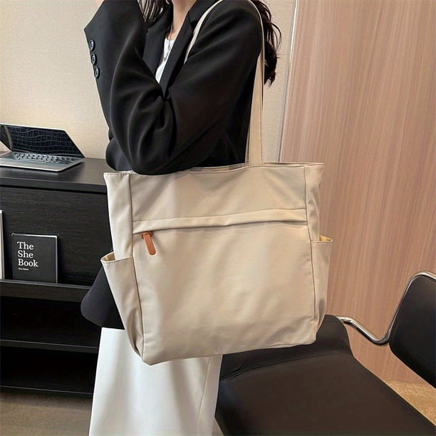 Women's Minimalist Tote Bag, Solid Color Casual Shoulder Bag, All-Match Bag For School