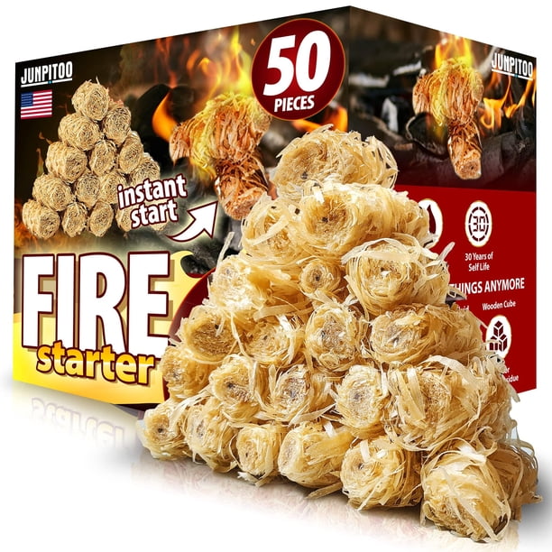 Fire Starters JUNPITOO, madera de pino natural para fogata y barbacoa, paquete de 50 unidades