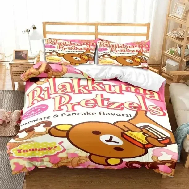 v238 Bed Sheets dCartoon Rilakkuma Bear Bedding Set Duvet Cover Bed Set Quilt Cover Pillowcase Comforter king Queen Size Boys Adult Bedding Set 3-Piece Bedding Set (1 Duvet Cover + 2 Pillow Shams) Bed