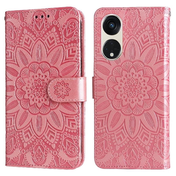 Funda tipo cartera FOXDOCK para OPPO Reno 8T 5G , diseño girasol en relieve, cuero PU, cierre magnético, soporte y tarjetero