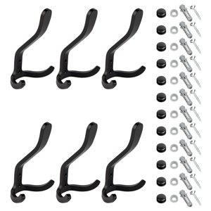 Magideal - Ganchos Dobles De Aluminio Para , 6 Uds., Ganchos Para Colgar Bolsos, Fáciles De Instalar, Con 12 Tornillos, Para Sombrero, Para Proteger, Toalla, Taza, Negro