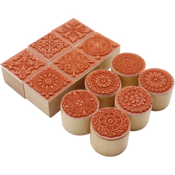 Juego de 12 sellos de goma decorativos de madera Fciqven