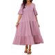 thumbnail image 2 of INSPIRE CHIC Vestido Maxi de Maternidad para Mujeres, Mangas Cortas, Cuello en V, Manga con Volantes para Sesión de Fotos, M Rosa, 2 of 6