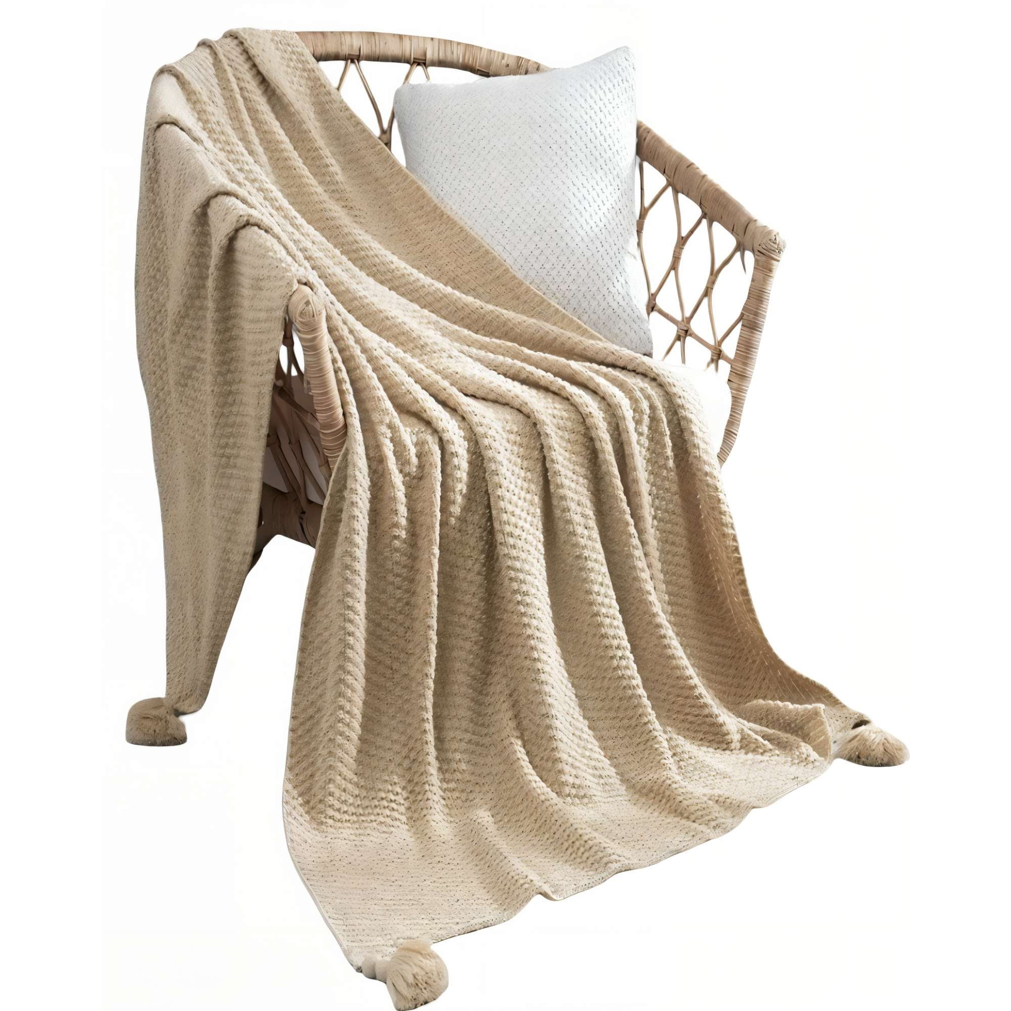 Genérico - Manta De Sofá Con Flecos De Soga 130cmx180cm Color Beige