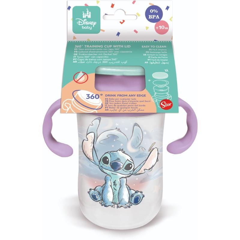 Vaso Antiderrame 360 Con Asas 395ml Stitch Transparente