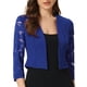 thumbnail image 2 of INSPIRE CHIC Top de Encaje para Mujer con Frente Abierto para Oficina de Trabajo, Manga 3/4, Bolero Corto Floral de Navidad, Talla XL, Azul Real, 2 of 6